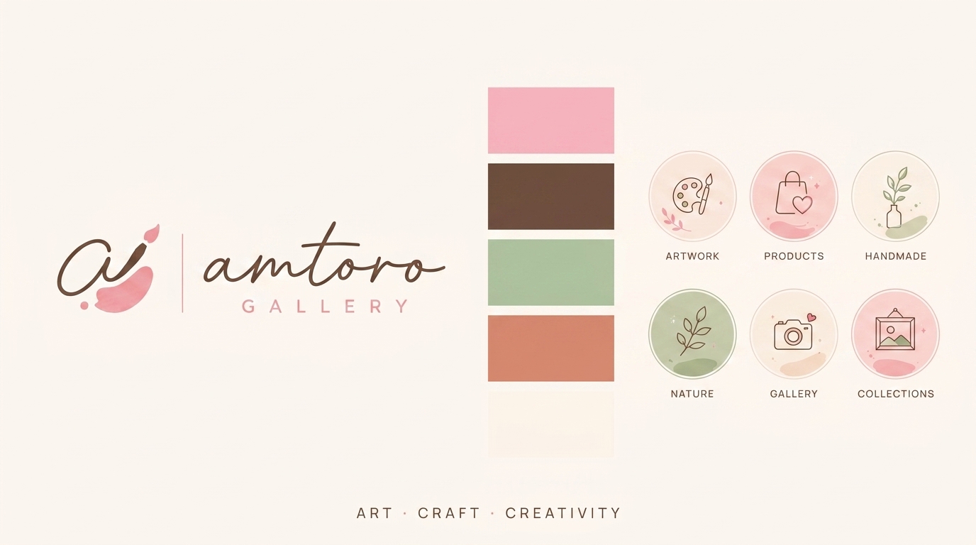 Amtoro Gallery — brand identity system with logo, palette, and social assets