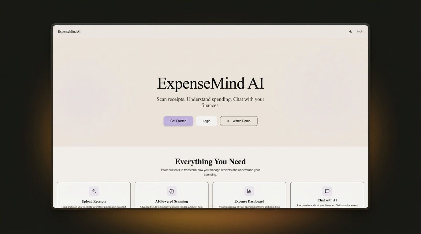 ExpenseMind AI — receipt processing and expense management dashboard